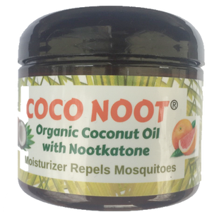 Virgin Organic Coconut Oil with Nootkatone scent moisturizes skin and repels mosquitoes and ticks.  Noot