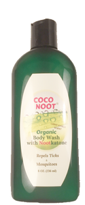 Coco Noot organic castile soap, body wash repels ticks and mosquitoes naturally.  Nootkatone citrus scent.  Noot ®